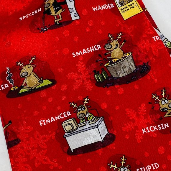 Christmas Tie Red Santa's Reindeers 58 inches - Picture 3 of 5